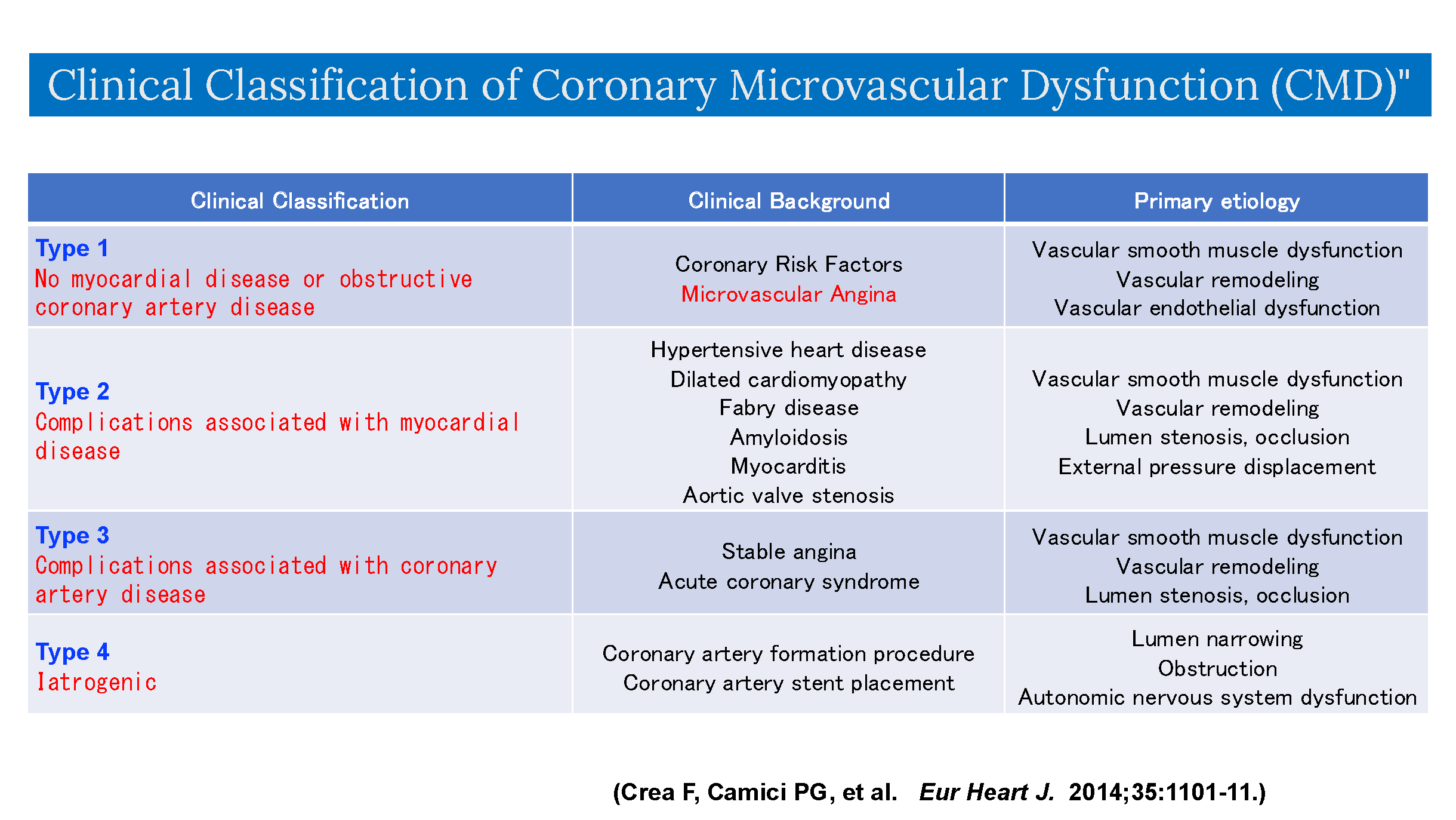 冠微小循環障害(CMD)の臨床分類